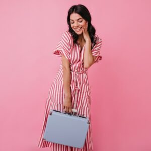 Vestido longo de listras rosa