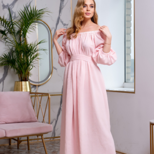 Vestido longo rosa de manguinha